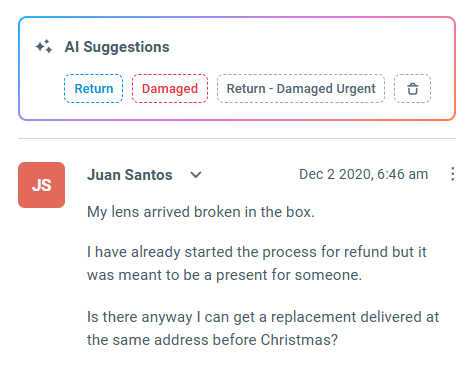 AI suggestions for labels and canned responses