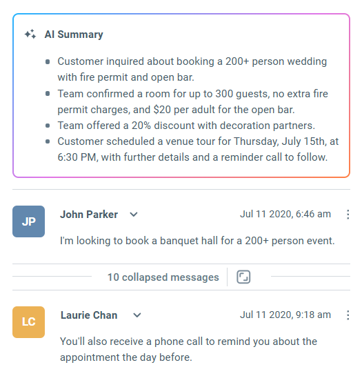 AI conversation summary feature showing key points