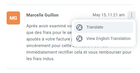 AI translation feature showing multilingual customer support