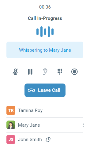 Enchant call center with call whispering feature