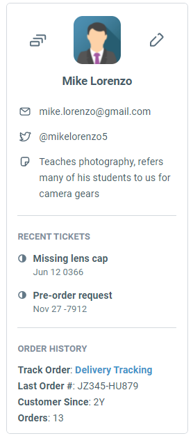 Live customer context panel
