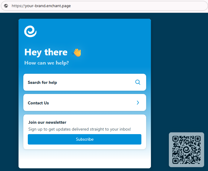 Hosted Messenger page with newsletter sign-up form
