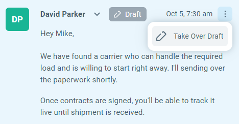 Shared draft being reviewed by a team mate