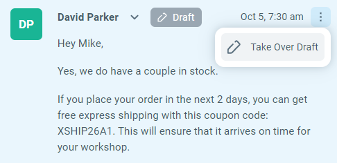 Shared draft being reviewed by a team mate